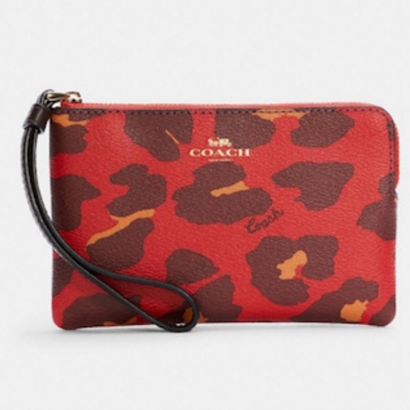 Coach Red Leopard Print Wristlet - Picture 1 of 14